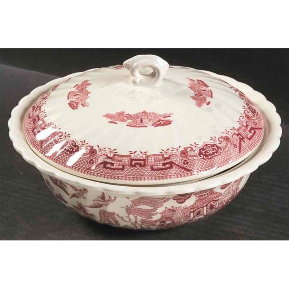 Royal Wessex WILLOW ROSA Unused Transferware Covered Vegetable Bowl England